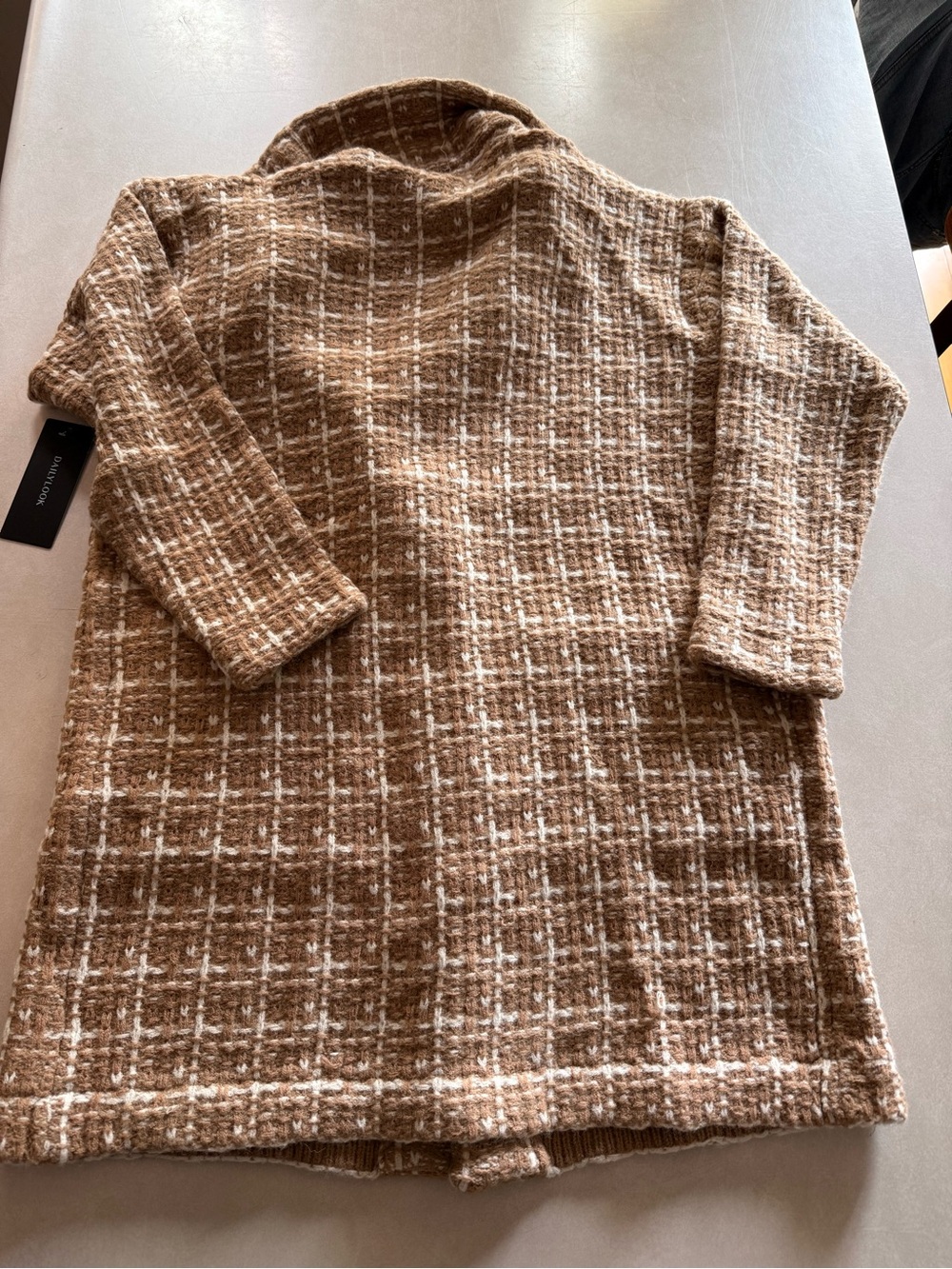 NWT M/L Olivia Grey Women's Brown Plaid Open-Front Cardigan - Picture 9 of 10